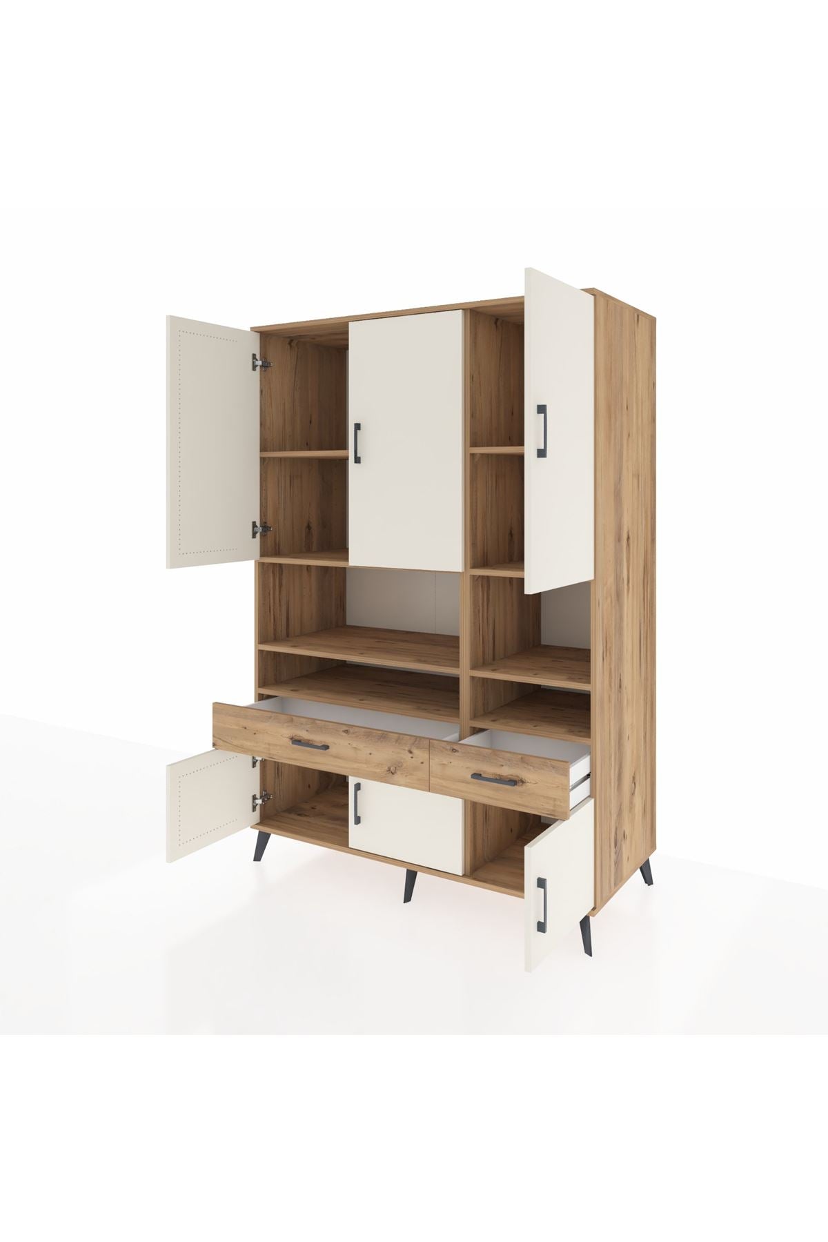 Kronos Dolap 8 Raflı 2 Çekmeceli 6 Kapaklı 132x59x195 Çam-Aytaşı/Çam