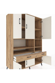 Kronos Dolap 8 Raflı 2 Çekmeceli 6 Kapaklı 132x59x195 Çam-Aytaşı/Çam