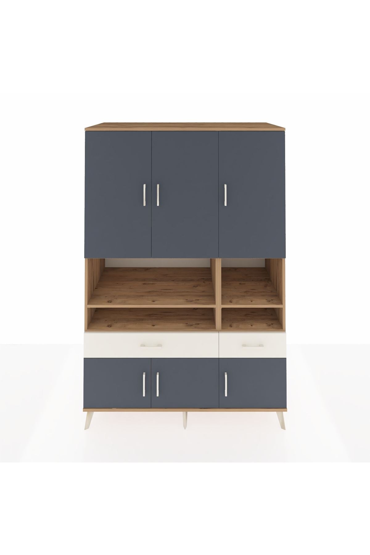 Kronos Dolap 8 Raflı 2 Çekmeceli 6 Kapaklı 132x59x195 Çam-Antrasit/Aytaşı