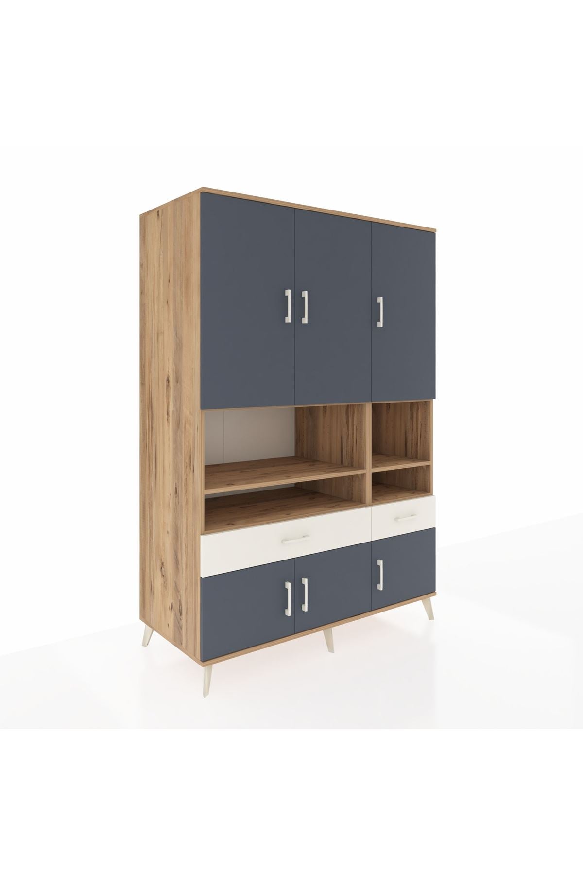 Kronos Dolap 8 Raflı 2 Çekmeceli 6 Kapaklı 132x59x195 Çam-Antrasit/Aytaşı