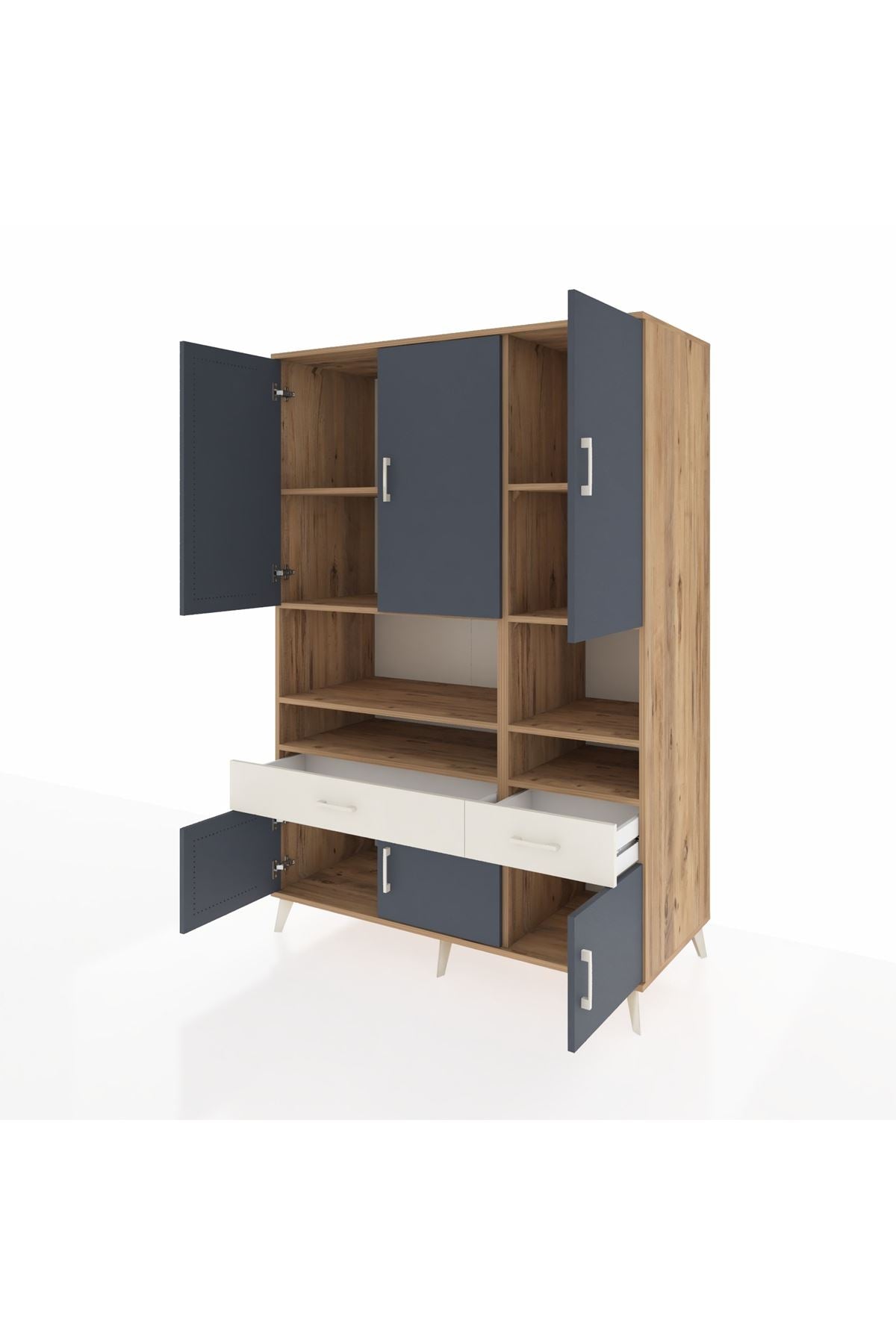 Kronos Dolap 8 Raflı 2 Çekmeceli 6 Kapaklı 132x59x195 Çam-Antrasit/Aytaşı