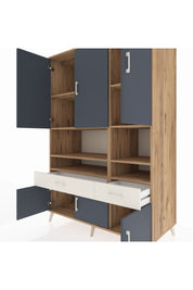 Kronos Dolap 8 Raflı 2 Çekmeceli 6 Kapaklı 132x59x195 Çam-Antrasit/Aytaşı