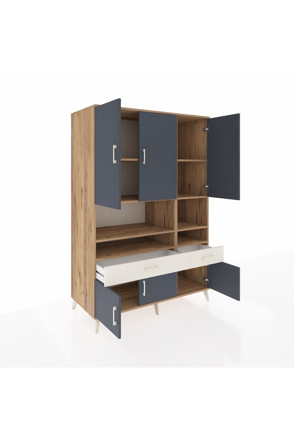 Kronos Dolap 8 Raflı 2 Çekmeceli 6 Kapaklı 132x59x195 Çam-Antrasit/Aytaşı