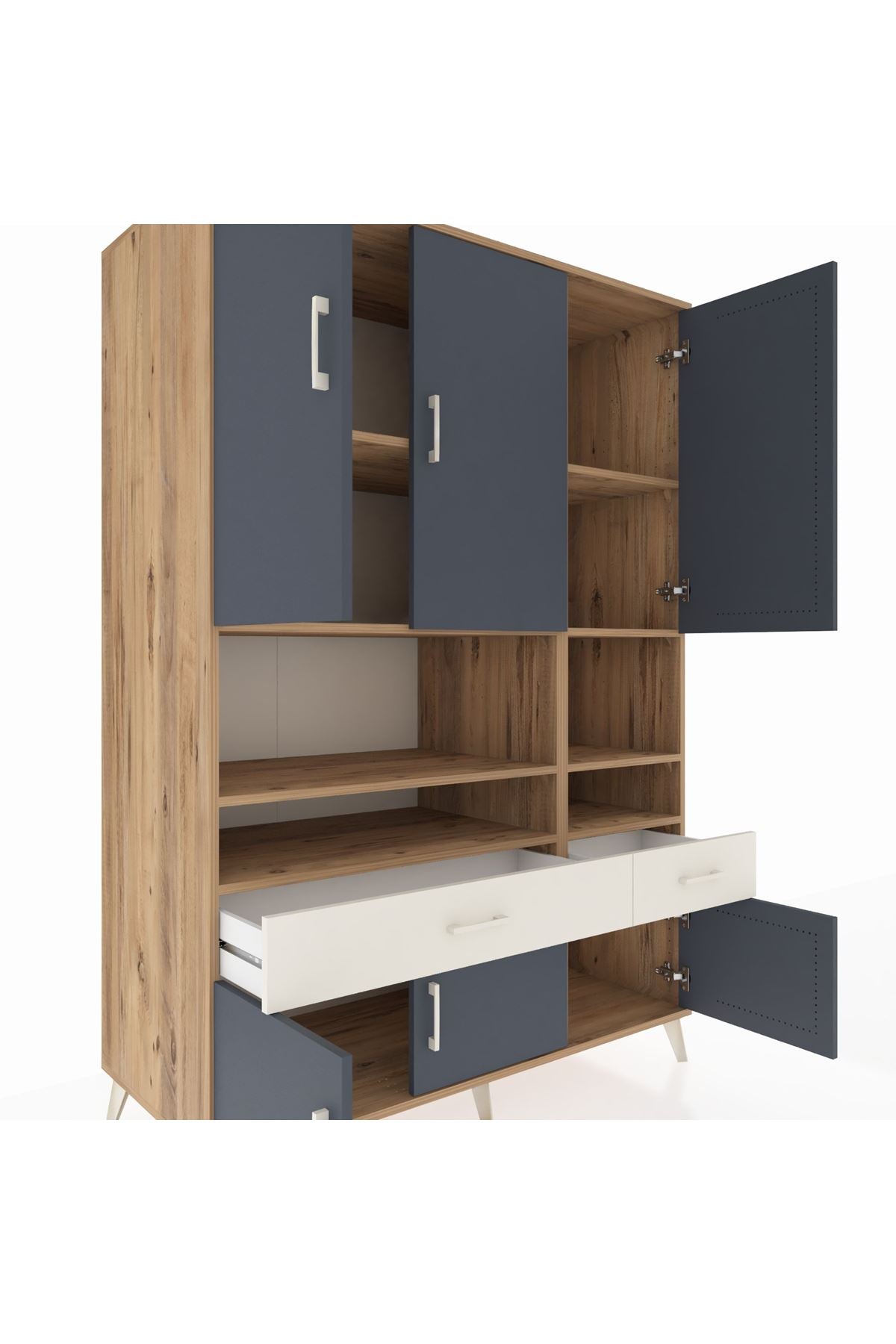 Kronos Dolap 8 Raflı 2 Çekmeceli 6 Kapaklı 132x59x195 Çam-Antrasit/Aytaşı