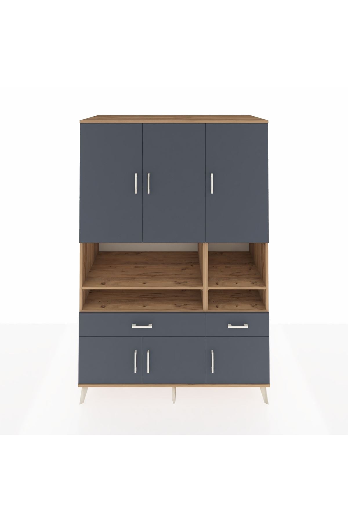 Kronos Dolap 8 Raflı 2 Çekmeceli 6 Kapaklı 132x59x195 Çam-Antrasit/Antrasit