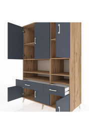 Kronos Dolap 8 Raflı 2 Çekmeceli 6 Kapaklı 132x59x195 Çam-Antrasit/Antrasit