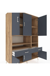 Kronos Dolap 8 Raflı 2 Çekmeceli 6 Kapaklı 132x59x195 Çam-Antrasit/Antrasit