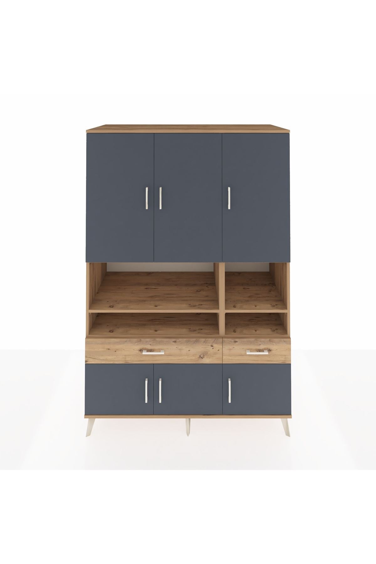 Kronos Dolap 8 Raflı 2 Çekmeceli 6 Kapaklı 132x59x195 Çam-Antrasit/Çam