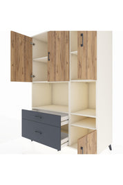 Kronos Dolap 7 Raflı 2 Çekmeceli 4 Kapaklı 132x59x195 Aytaşı-Çam/Antrasit