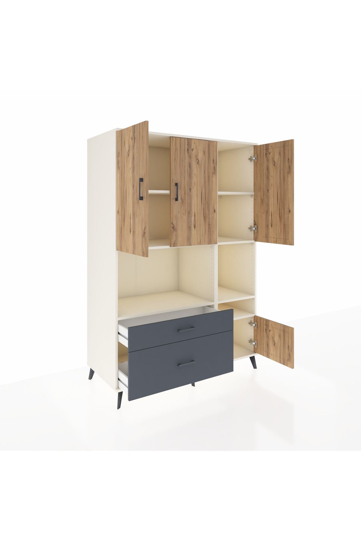 Kronos Dolap 7 Raflı 2 Çekmeceli 4 Kapaklı 132x59x195 Aytaşı-Çam/Antrasit