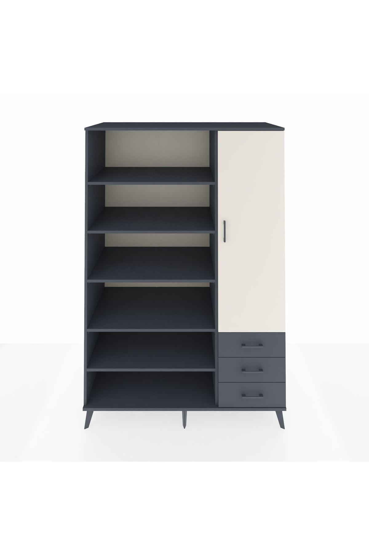 Kronos Dolap 9 Raflı 3 Çekmeceli Tek Kapaklı 132x59x195 Antrasit-Aytaşı/Antrasit