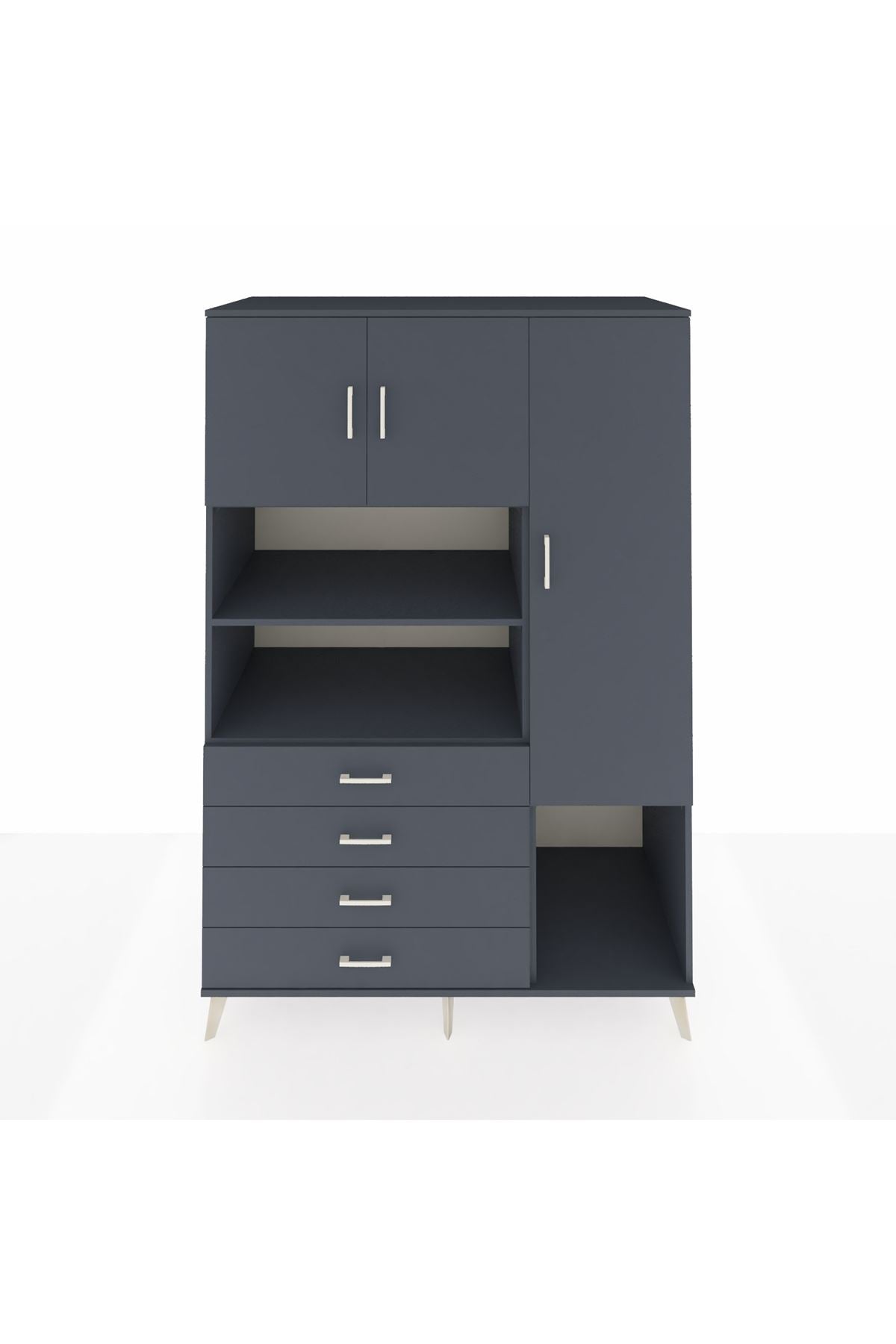 Kronos Dolap 8 Raflı 4 Çekmeceli 3 Kapaklı 132x59x195 Antrasit-Antrasit/Antrasit