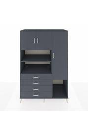 Kronos Dolap 8 Raflı 4 Çekmeceli 3 Kapaklı 132x59x195 Antrasit-Antrasit/Antrasit