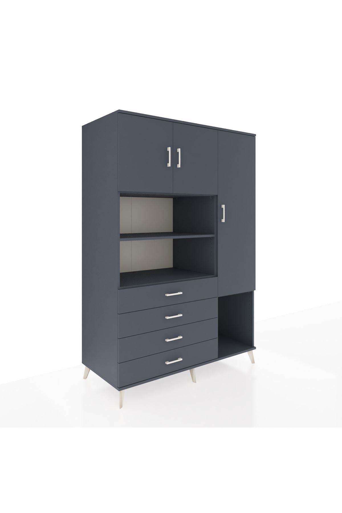 Kronos Dolap 8 Raflı 4 Çekmeceli 3 Kapaklı 132x59x195 Antrasit-Antrasit/Antrasit