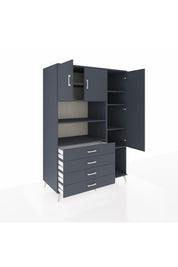 Kronos Dolap 8 Raflı 4 Çekmeceli 3 Kapaklı 132x59x195 Antrasit-Antrasit/Antrasit