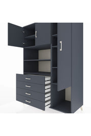 Kronos Dolap 8 Raflı 4 Çekmeceli 3 Kapaklı 132x59x195 Antrasit-Antrasit/Antrasit