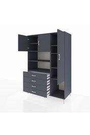Kronos Dolap 8 Raflı 4 Çekmeceli 3 Kapaklı 132x59x195 Antrasit-Antrasit/Antrasit