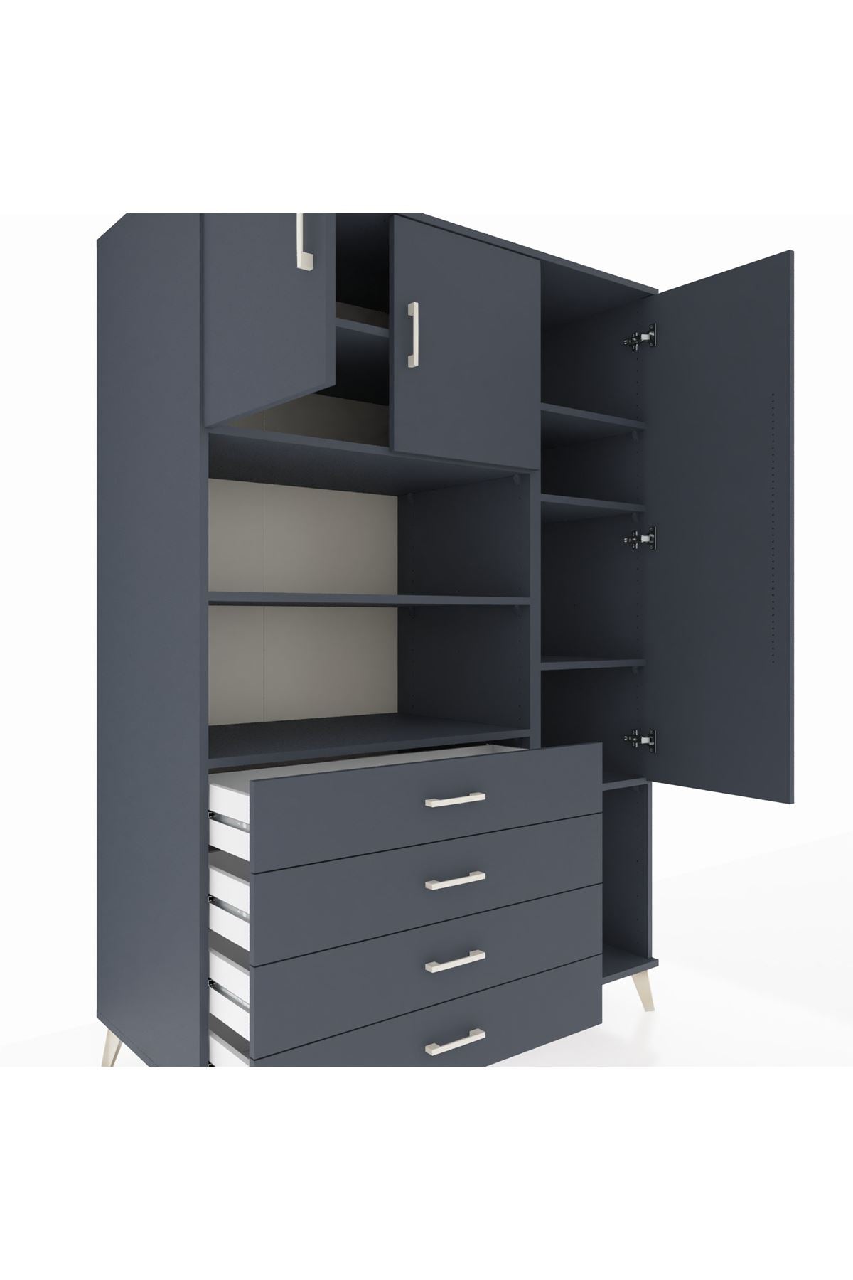 Kronos Dolap 8 Raflı 4 Çekmeceli 3 Kapaklı 132x59x195 Antrasit-Antrasit/Antrasit