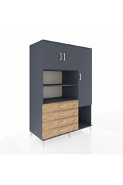 Kronos Dolap 8 Raflı 4 Çekmeceli 3 Kapaklı 132x59x195 Antrasit-Antrasit/Çam