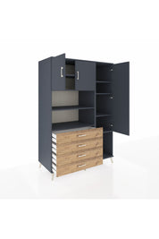 Kronos Dolap 8 Raflı 4 Çekmeceli 3 Kapaklı 132x59x195 Antrasit-Antrasit/Çam