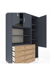 Kronos Dolap 8 Raflı 4 Çekmeceli 3 Kapaklı 132x59x195 Antrasit-Antrasit/Çam