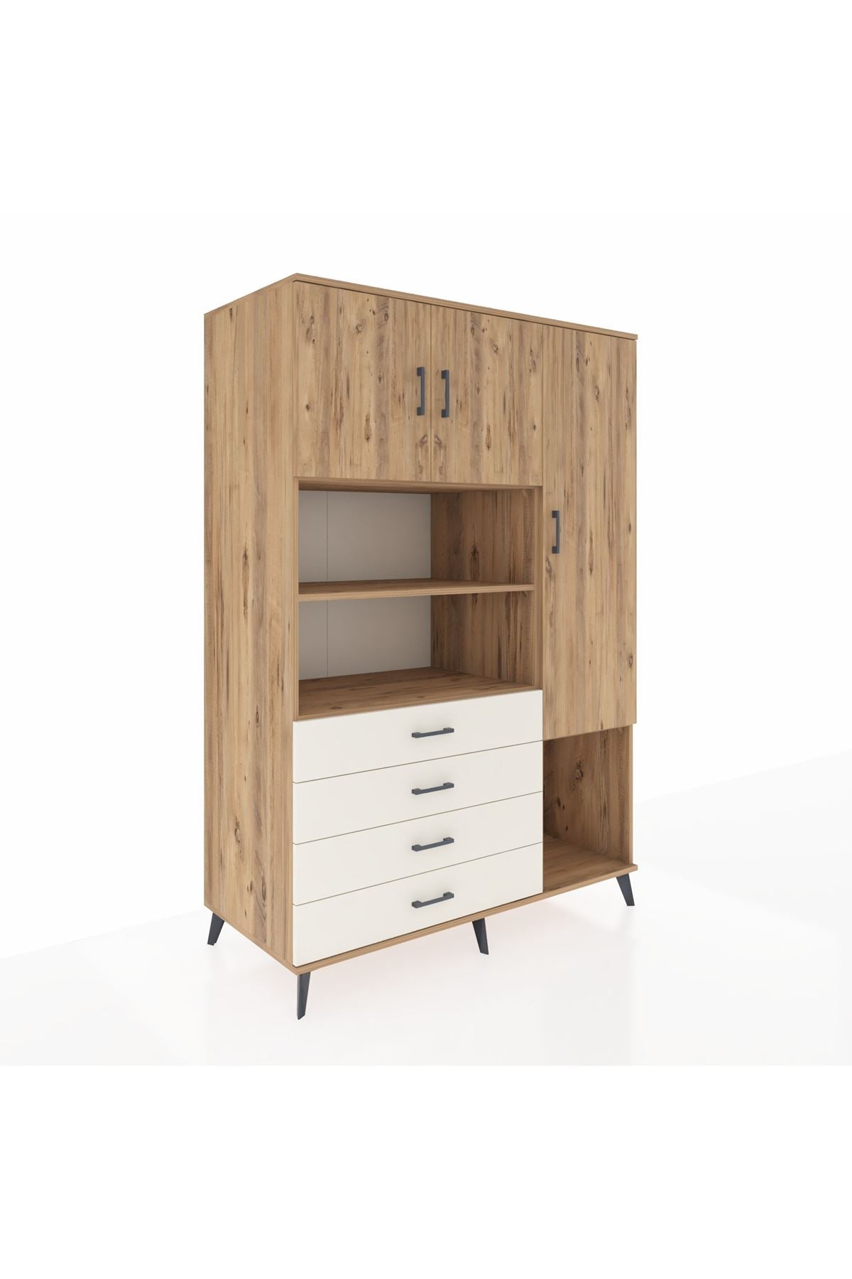 Kronos Dolap 8 Raflı 4 Çekmeceli 3 Kapaklı 132x59x195 Çam-Çam/Aytaşı
