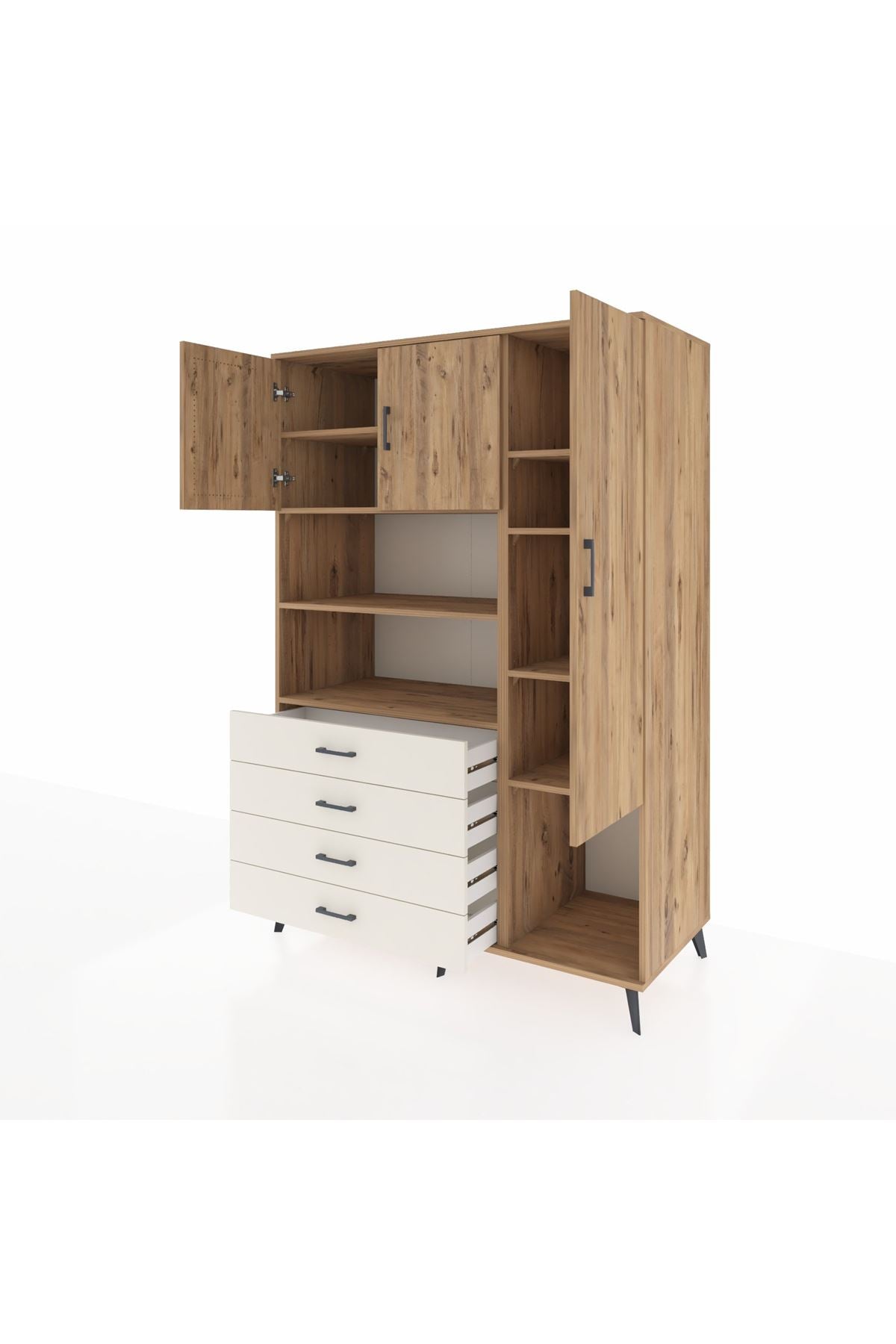 Kronos Dolap 8 Raflı 4 Çekmeceli 3 Kapaklı 132x59x195 Çam-Çam/Aytaşı