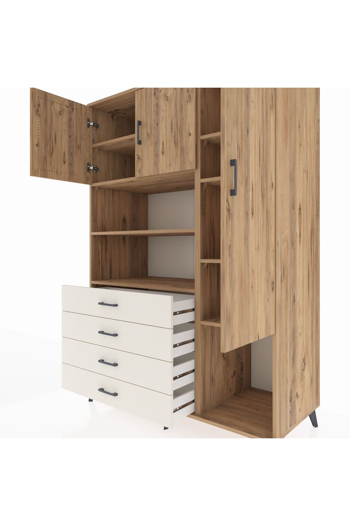 Kronos Dolap 8 Raflı 4 Çekmeceli 3 Kapaklı 132x59x195 Çam-Çam/Aytaşı