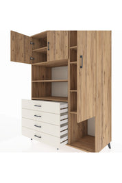Kronos Dolap 8 Raflı 4 Çekmeceli 3 Kapaklı 132x59x195 Çam-Çam/Aytaşı