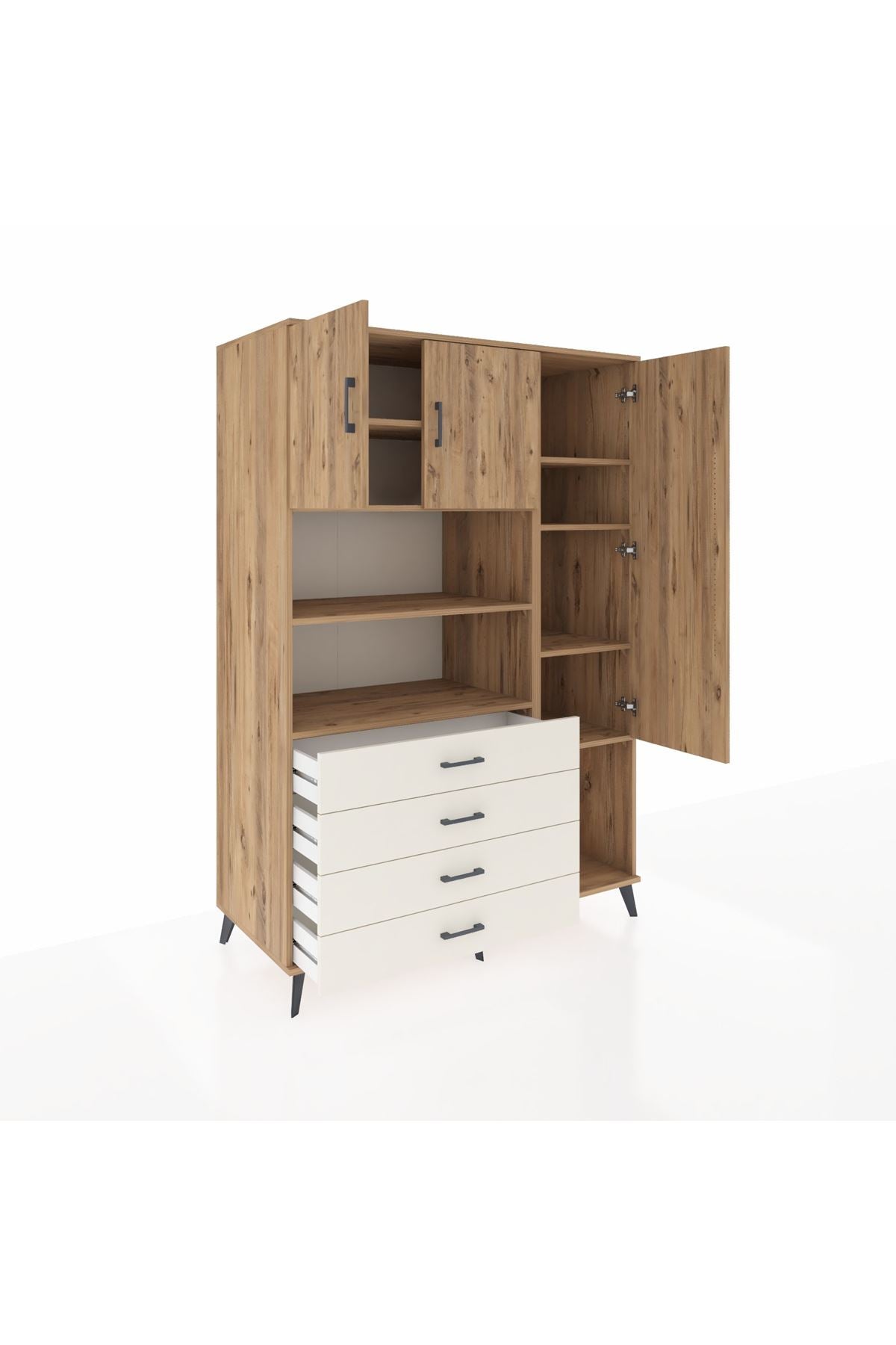 Kronos Dolap 8 Raflı 4 Çekmeceli 3 Kapaklı 132x59x195 Çam-Çam/Aytaşı