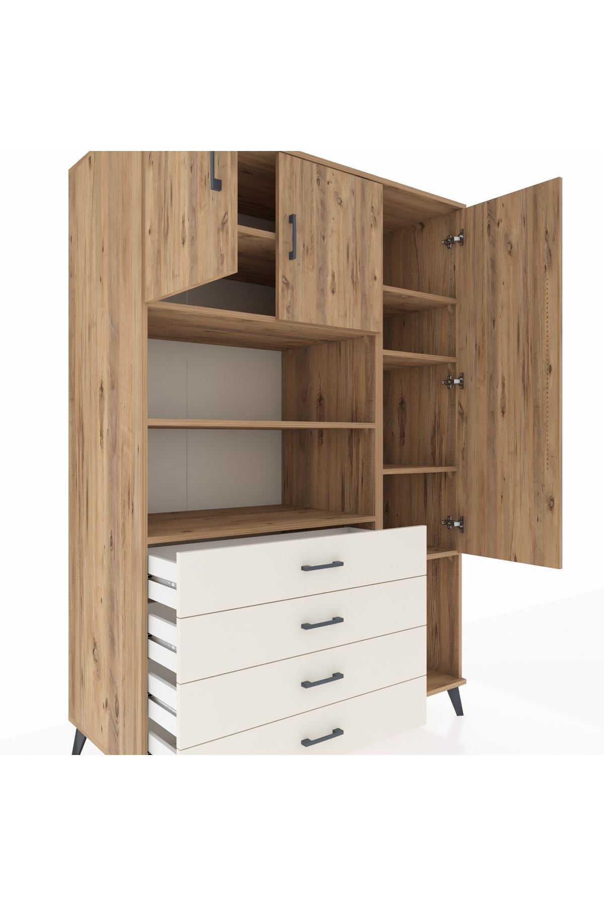 Kronos Dolap 8 Raflı 4 Çekmeceli 3 Kapaklı 132x59x195 Çam-Çam/Aytaşı