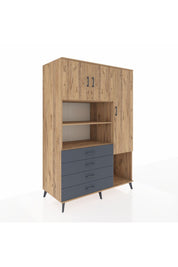 Kronos Dolap 8 Raflı 4 Çekmeceli 3 Kapaklı 132x59x195 Çam-Çam/Antrasit