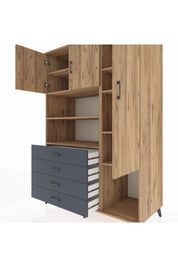 Kronos Dolap 8 Raflı 4 Çekmeceli 3 Kapaklı 132x59x195 Çam-Çam/Antrasit