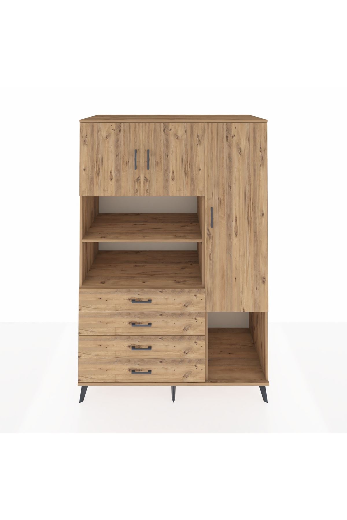 Kronos Dolap 8 Raflı 4 Çekmeceli 3 Kapaklı 132x59x195 Çam-Çam/Çam