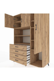 Kronos Dolap 8 Raflı 4 Çekmeceli 3 Kapaklı 132x59x195 Çam-Çam/Çam