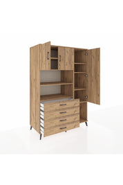 Kronos Dolap 8 Raflı 4 Çekmeceli 3 Kapaklı 132x59x195 Çam-Çam/Çam