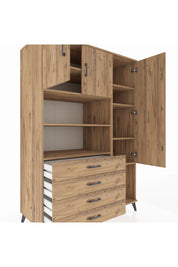 Kronos Dolap 8 Raflı 4 Çekmeceli 3 Kapaklı 132x59x195 Çam-Çam/Çam
