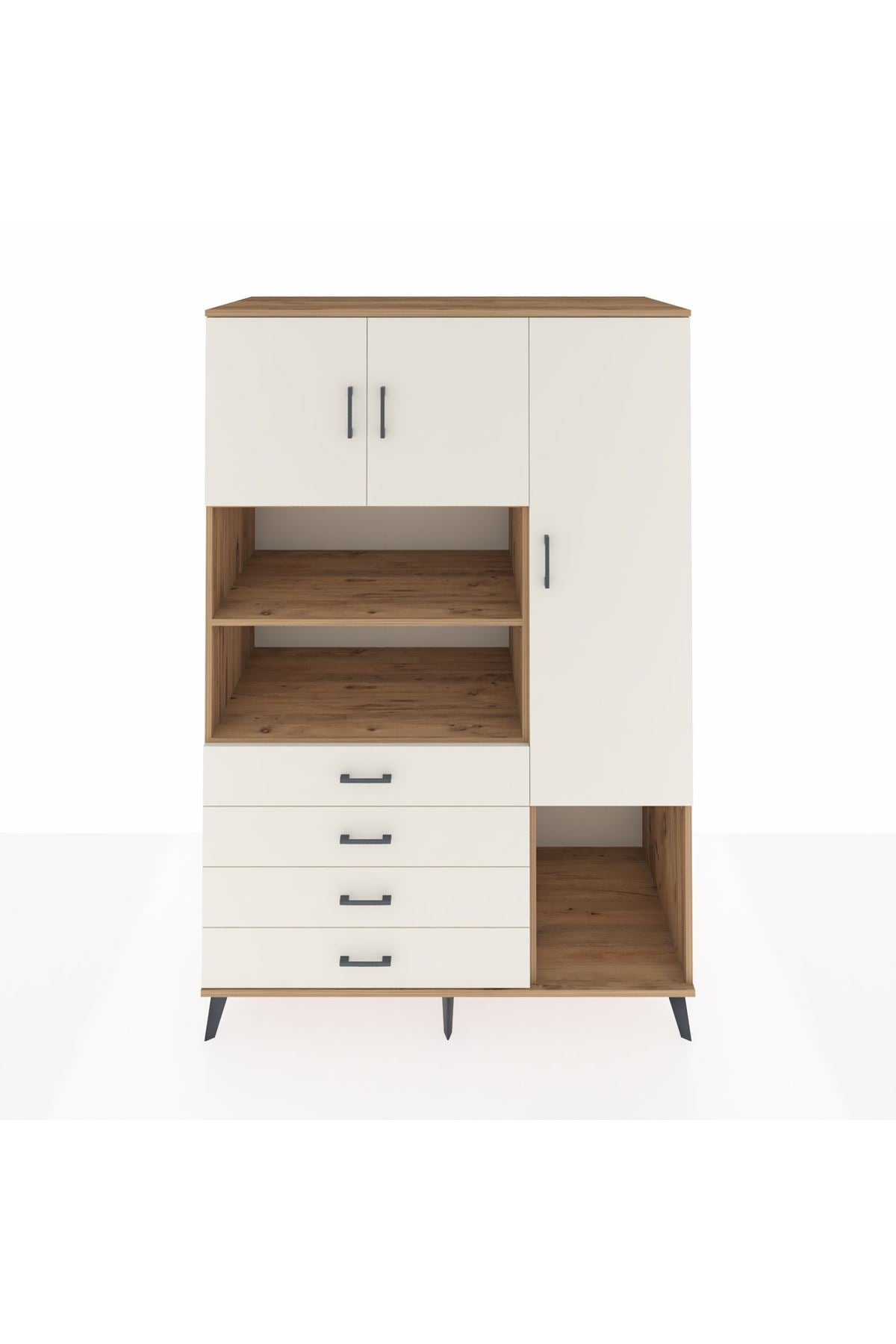 Kronos Dolap 8 Raflı 4 Çekmeceli 3 Kapaklı 132x59x195 Çam-Aytaşı/Aytaşı