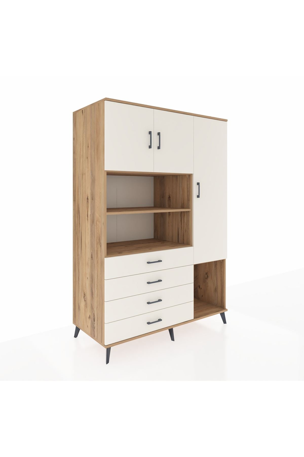 Kronos Dolap 8 Raflı 4 Çekmeceli 3 Kapaklı 132x59x195 Çam-Aytaşı/Aytaşı