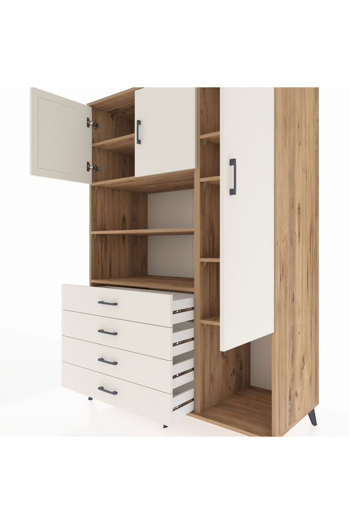 Kronos Dolap 8 Raflı 4 Çekmeceli 3 Kapaklı 132x59x195 Çam-Aytaşı/Aytaşı