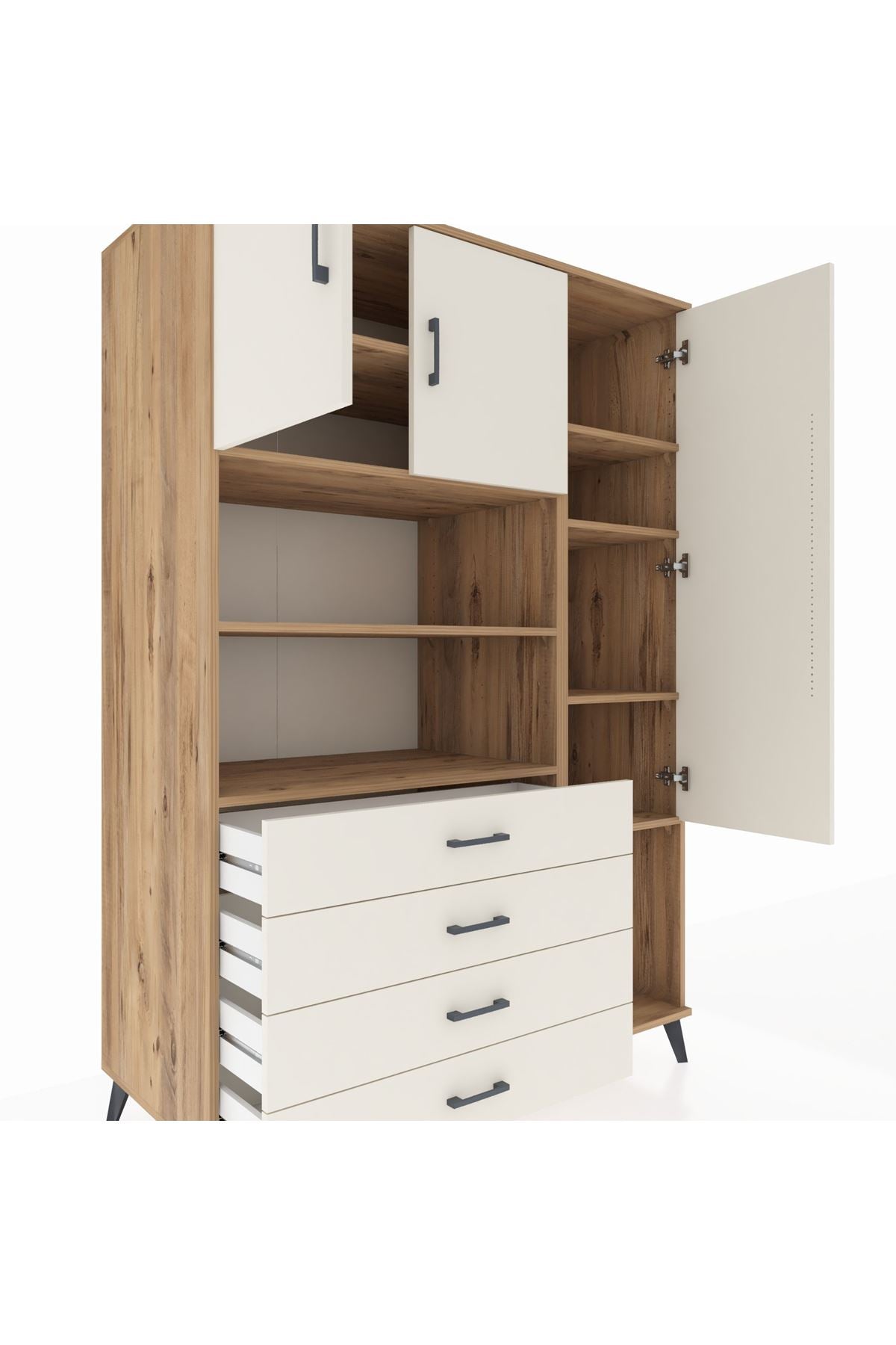 Kronos Dolap 8 Raflı 4 Çekmeceli 3 Kapaklı 132x59x195 Çam-Aytaşı/Aytaşı