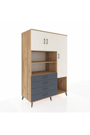 Kronos Dolap 8 Raflı 4 Çekmeceli 3 Kapaklı 132x59x195 Çam-Aytaşı/Antrasit