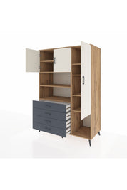 Kronos Dolap 8 Raflı 4 Çekmeceli 3 Kapaklı 132x59x195 Çam-Aytaşı/Antrasit