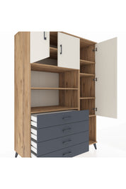 Kronos Dolap 8 Raflı 4 Çekmeceli 3 Kapaklı 132x59x195 Çam-Aytaşı/Antrasit