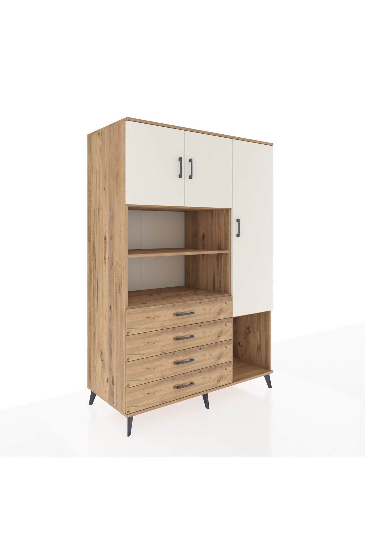 Kronos Dolap 8 Raflı 4 Çekmeceli 3 Kapaklı 132x59x195 Çam-Aytaşı/Çam