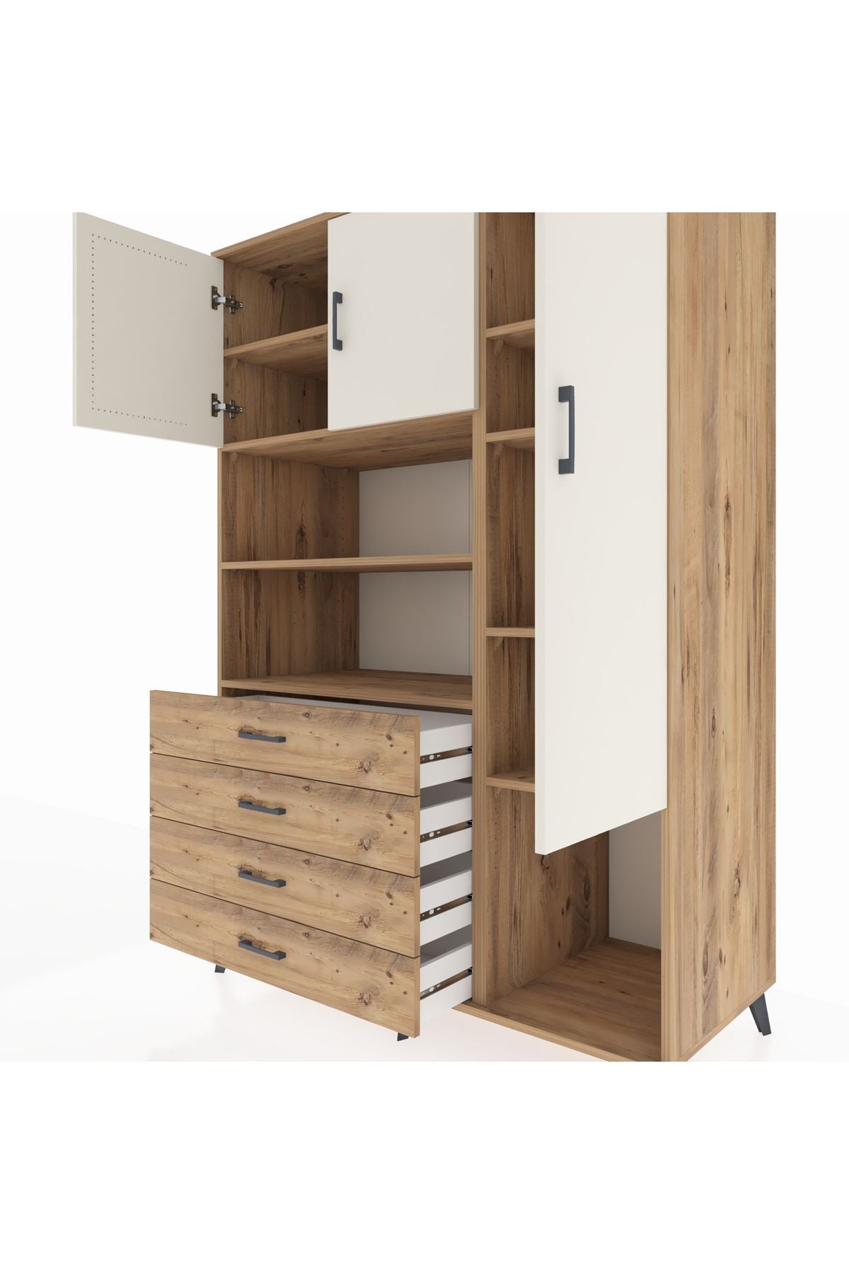 Kronos Dolap 8 Raflı 4 Çekmeceli 3 Kapaklı 132x59x195 Çam-Aytaşı/Çam
