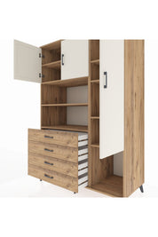 Kronos Dolap 8 Raflı 4 Çekmeceli 3 Kapaklı 132x59x195 Çam-Aytaşı/Çam