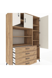 Kronos Dolap 8 Raflı 4 Çekmeceli 3 Kapaklı 132x59x195 Çam-Aytaşı/Çam
