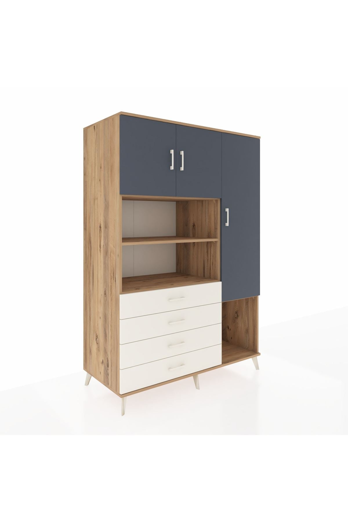 Kronos Dolap 8 Raflı 4 Çekmeceli 3 Kapaklı 132x59x195 Çam-Antrasit/Aytaşı