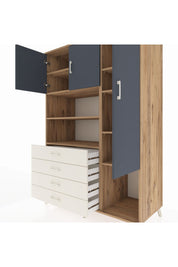 Kronos Dolap 8 Raflı 4 Çekmeceli 3 Kapaklı 132x59x195 Çam-Antrasit/Aytaşı